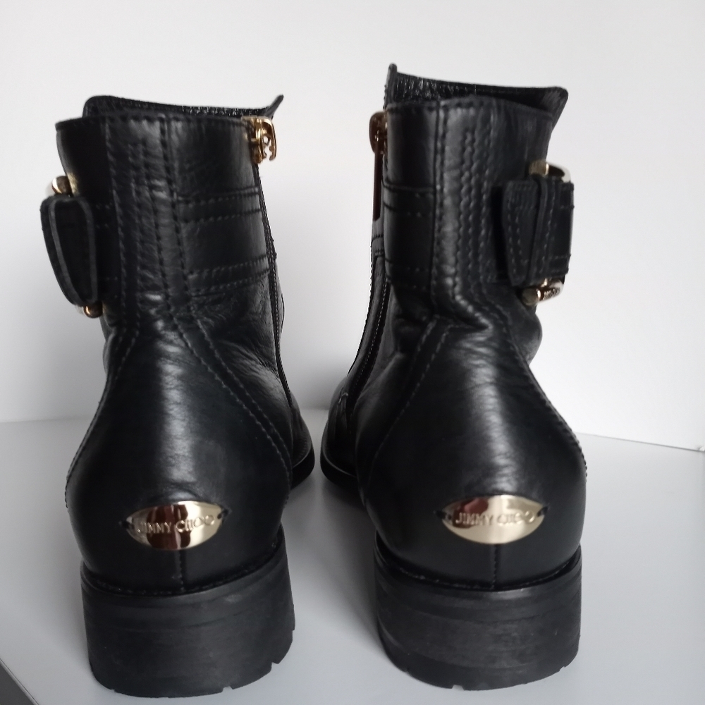 JIMMY CHOO BRYLEE BLACK LEATHER BUCKLE MOTO BIKER - Picture 14 of 16